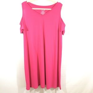 Cold Shoulder T Shirt Dress Fushia A Line 20